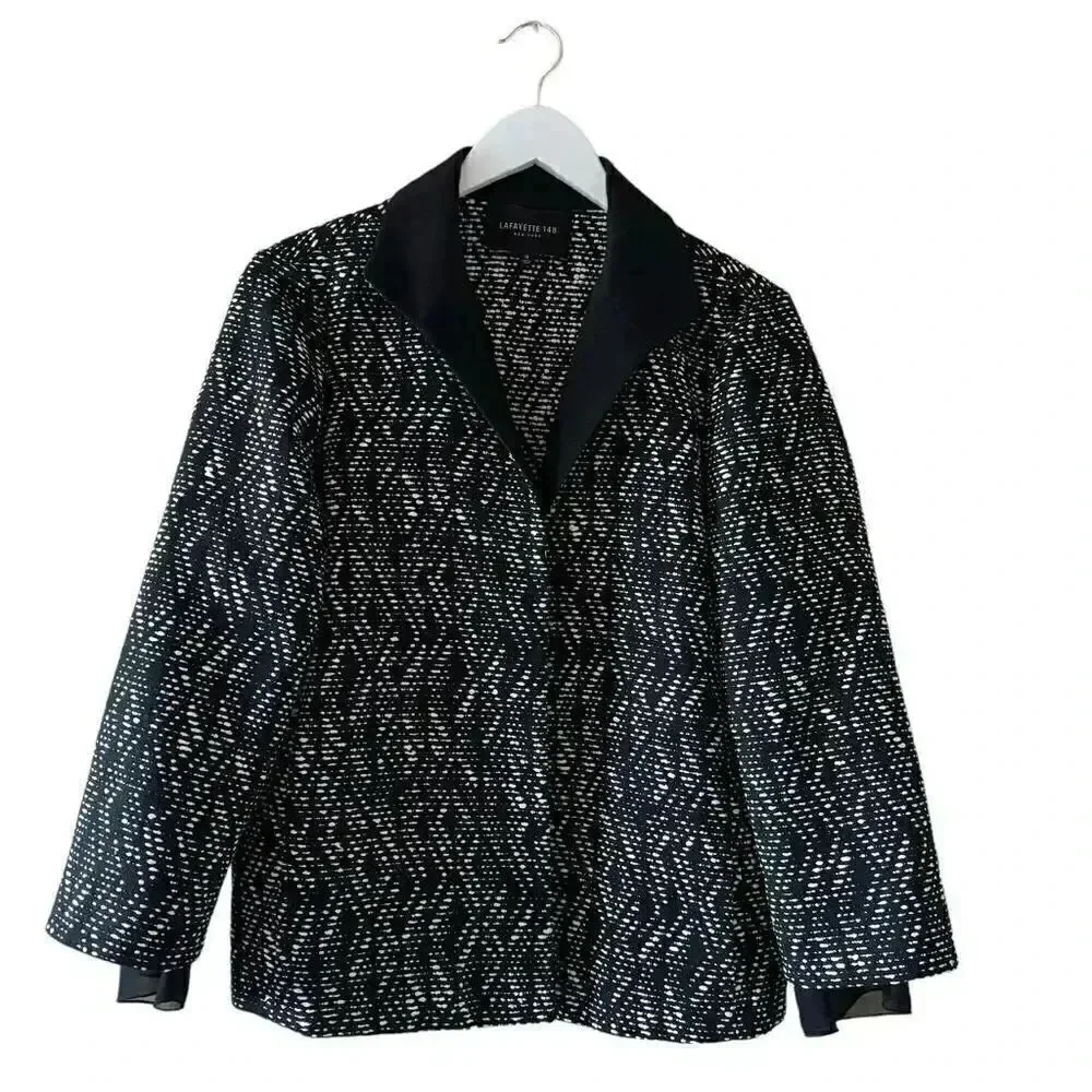 Lafayette 148 Women’s Blazer Black White Flat Hook and Eye Closure Versatile 12